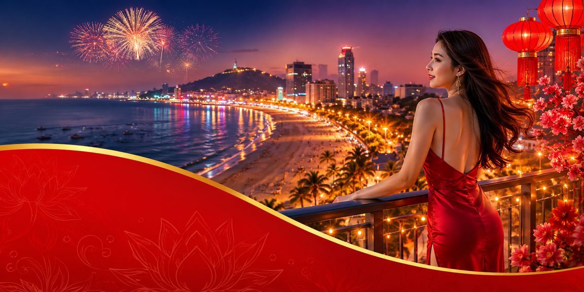 Người dùng tra cứu thông tin hỗ trợ e19 trên điện thoại tại bãi biển Vũng Tàu buổi chiều